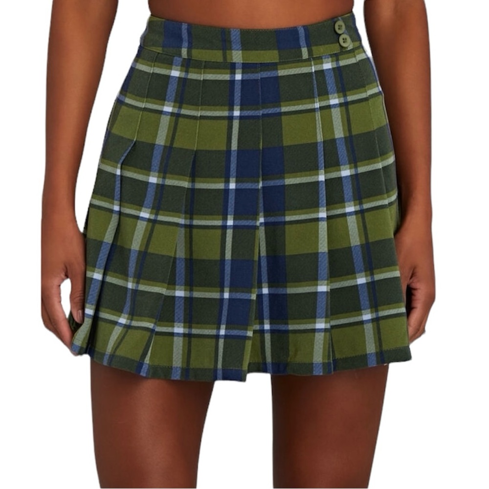 New We Wore What Plaid Pleated Skort Tennis Skirt Built-In Shorts Green Size 0